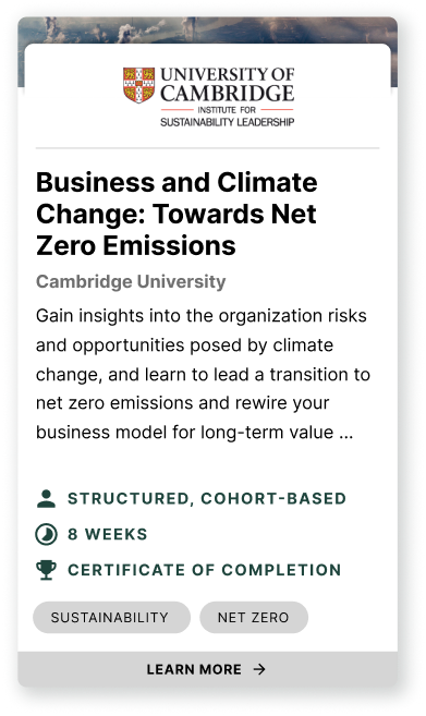 University of Cambridge (CISL) Business Sustainability Management online short course