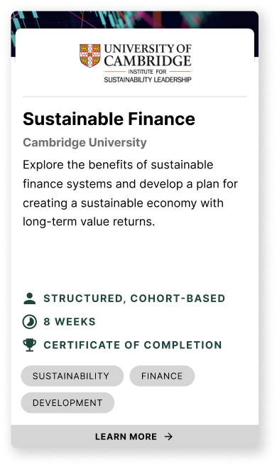 University of Cambridge (CISL) Sustainable Finance online short course